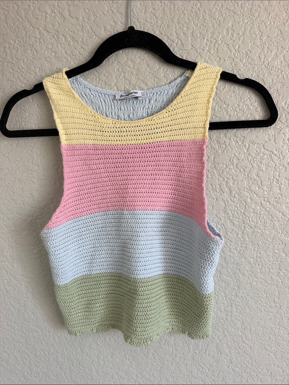 stradivarius Pastel Crochet Stripe Tank in Yellow, Pink, Blue & Green